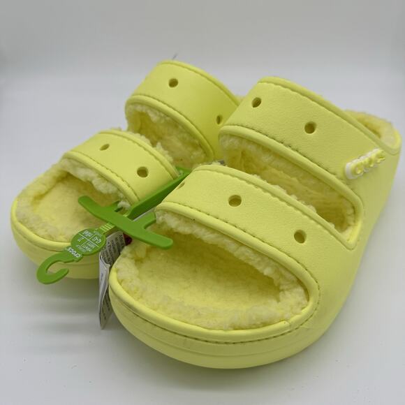Crocs Cozy Sandals Slides Mens Size 11 Yellow Lined Faux Fur
